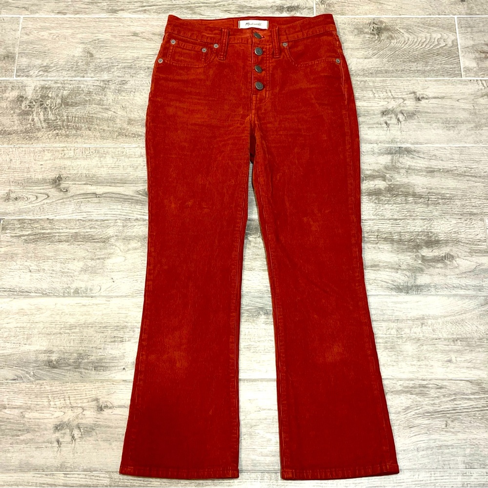 Madewell Women's Size 25 Orange Red Corduroy Cali‎ Demi Boot Pants Button Close